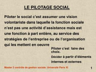 LE PILOTAGE SOCIAL