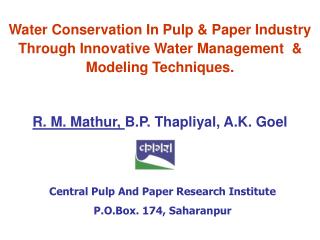 Central Pulp And Paper Research Institute P.O.Box. 174, Saharanpur