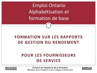 Emploi Ontario Alphabétisation et formation de base