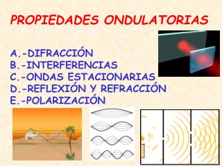 PROPIEDADES ONDULATORIAS A.-DIFRACCIÓN B.-INTERFERENCIAS C.-ONDAS ESTACIONARIAS