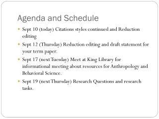 Agenda and Schedule