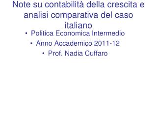 Note su contabilità della crescita e analisi comparativa del caso italiano