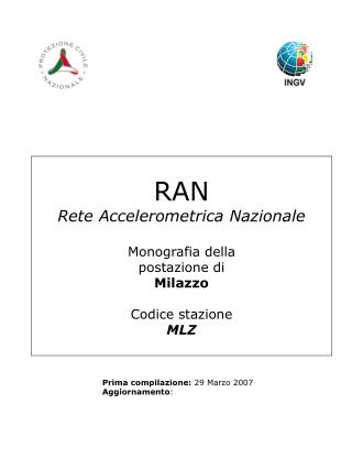 RAN Rete Accelerometrica Nazionale Monografia della postazione di Milazzo Codice stazione MLZ