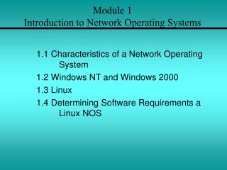 Module 1 Introduction to Network Operating Systems