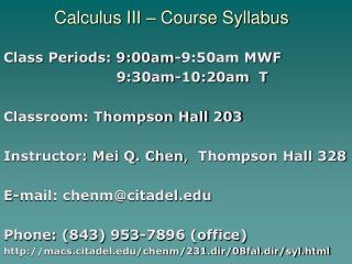 Calculus III – Course Syllabus