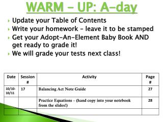 WARM – UP: A-day