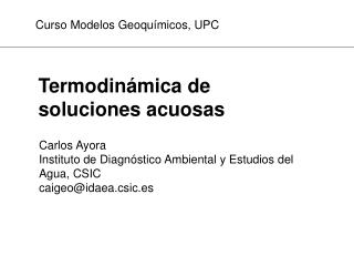 Termodinámica de soluciones acuosas