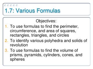 1.7: Various Formulas