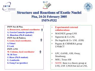 Structure and Reactions of Exotic Nuclei Pisa, 24-26 February 2005 INFN-PI32
