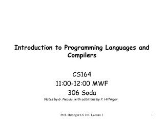 Introduction to Programming Languages and Compilers