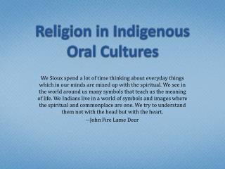 Religion in Indigenous Oral Cultures