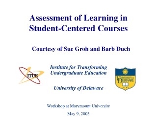 Assessment of Learning in Student-Centered Courses