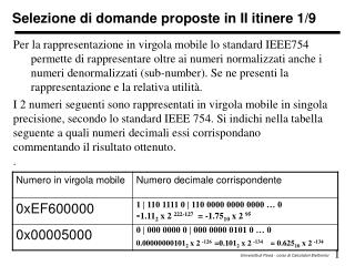 Selezione di domande proposte in II itinere 1/9