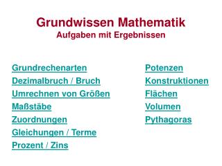 Grundwissen Mathematik Aufgaben mit Ergebnissen