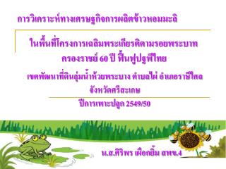 การวิเคราะห์ทางเศรษฐกิจการผลิตข้าวหอมมะลิ