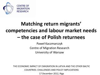 Matching return migrants’ competencies and labour market needs – the case of Polish returnees