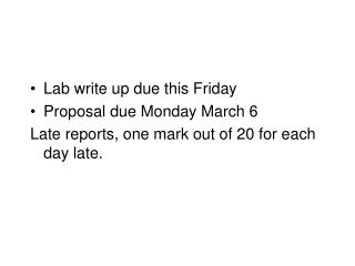 Lab write up due this Friday Proposal due Monday March 6