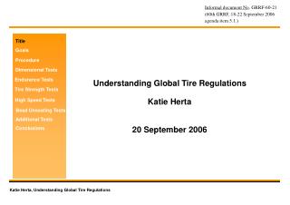 Understanding Global Tire Regulations Katie Herta 20 September 2006