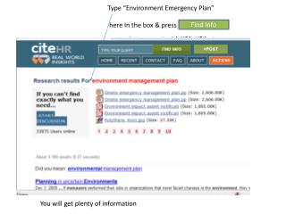 Type “Environment Emergency Plan” here In the box &amp; press