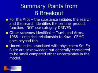 Summary Points from B Breakout