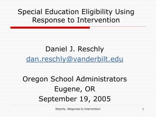 Special Education Eligibility Using Response to Intervention