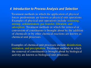 4 Introduction to Process Analysis and Selection