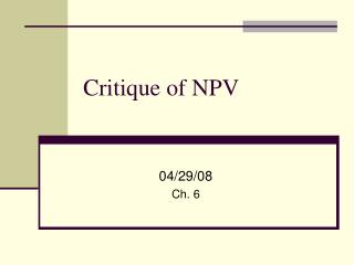 Critique of NPV