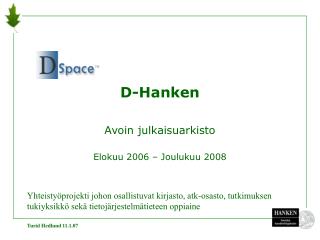 D-Hanken Avoin julkaisuarkisto Elokuu 2006 – Joulukuu 2008