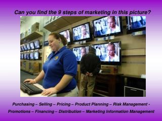 Can you find the 9 steps of marketing in this picture?