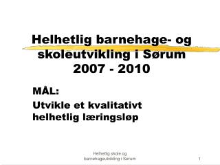 Helhetlig barnehage- og skoleutvikling i Sørum 2007 - 2010