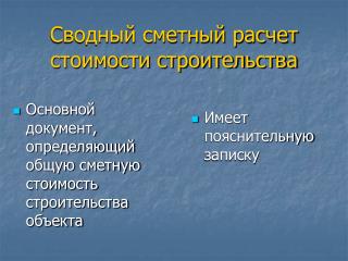 Сводный сметный расчет стоимости строительства