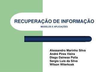 RECUPERAÇÃO DE INFORMAÇÃO MODELOS E APLICAÇÕES