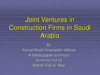 Joint Ventures in Construction Firms in Saudi Arabia