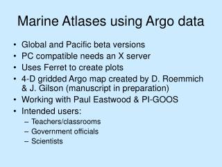 Marine Atlases using Argo data