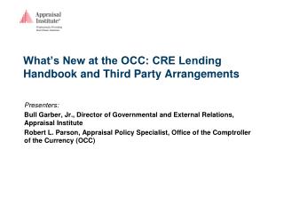 What’s New at the OCC: CRE Lending Handbook and Third Party Arrangements