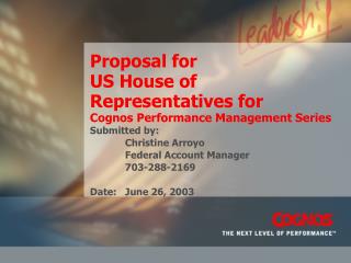 Proposal for US House of Representatives for Cognos Performance Management Series