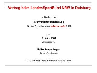 Vortrag beim LandesSportBund NRW in Duisburg