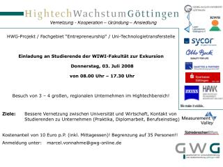 HWG-Projekt / Fachgebiet “Entrepreneurship“ / Uni-Technologietransferstelle