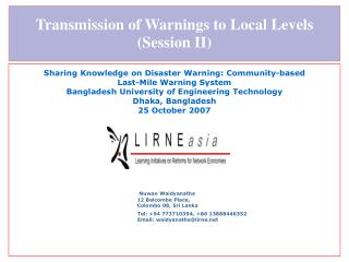 Transmission of Warnings to Local Levels (Session II)