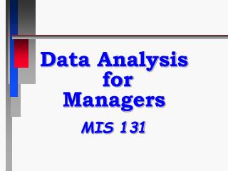 Data Analysis for Managers