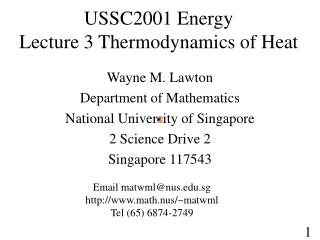 USSC2001 Energy Lecture 3 Thermodynamics of Heat