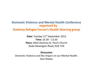 Domestic Violence and Mental Health Conference organised by