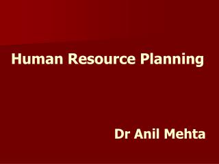 Human Resource Planning Dr Anil Mehta