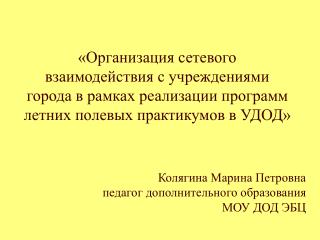 Организация сетевого взаимодействия с учреждениями города в