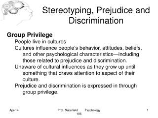 Stereotyping, Prejudice and Discrimination