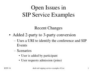 Open Issues in SIP Service Examples Recent Changes