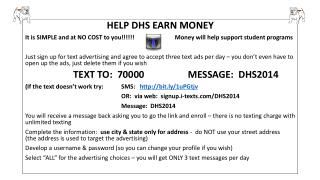 HELP DHS EARN MONEY
