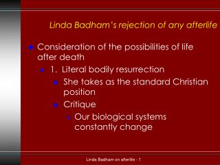 Linda Badham’s rejection of any afterlife