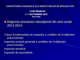 CONSFĂTUIRILE NAŢIONALE ALE INSPECTORILOR DE SPECIALITATE