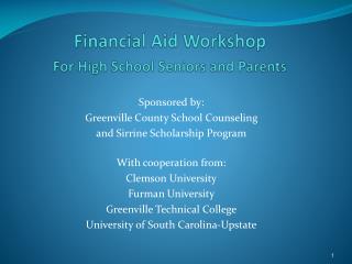 Financial Aid Workshop For High School Seniors and Parents
